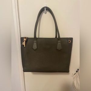 Dagne dover grey & rose gold leather work bag with cup holder and laptop sleeve